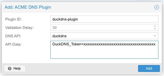 Ventana de creación de un plugin para DuckDNS