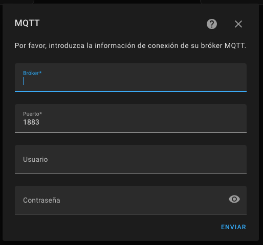 Pantalla de configuración del bróker MQTT