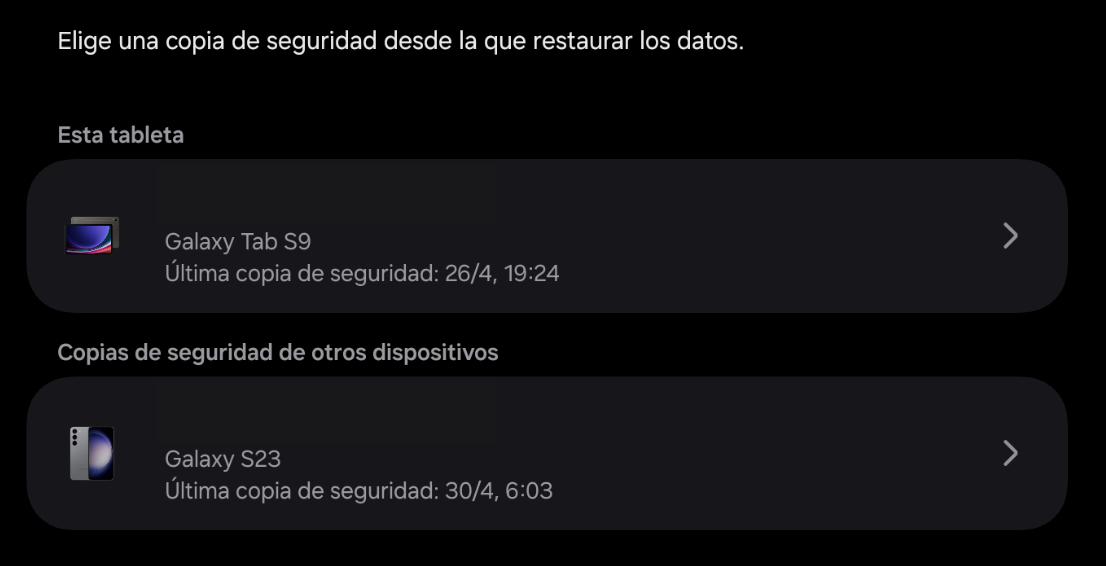 Listado de los dispositivos asociados a nuestra cuenta