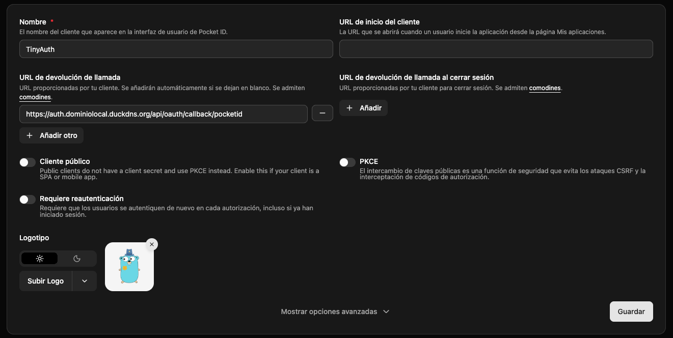 Configuración del servicio en Pocket-ID